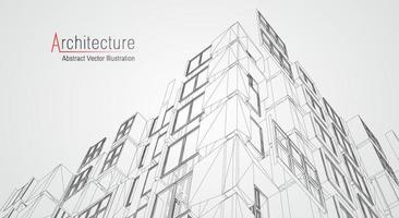 fondo de línea de arquitectura. Resumen de vector de boceto de construcción de edificios. Proyecto 3d de ciudad moderna. cuadrícula geométrica de tecnología. casa de planos de alambre. Estructura alámbrica de innovación de arquitecto digital.