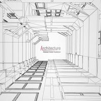 Architecture line background. Building construction sketch vector abstract. Modern city 3d project. Technology geometric grid. Wire blueprint house. Digital architect innovation wireframe.