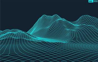 3D Wireframe Terrain Wide Angle EPS10 Vector