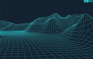 3D Wireframe Terrain Wide Angle EPS10 Vector