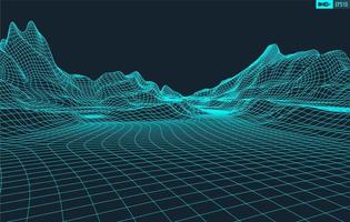 3D Wireframe Terrain Wide Angle EPS10 Vector