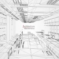 fondo de línea de arquitectura. Resumen de vector de boceto de construcción de edificios. Proyecto 3d de ciudad moderna. cuadrícula geométrica de tecnología. casa de planos de alambre. Estructura alámbrica de innovación de arquitecto digital.