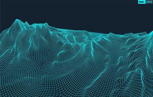 3D Wireframe Terrain Wide Angle EPS10 Vector