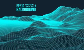 3D Wireframe Terrain Wide Angle EPS10 Vector