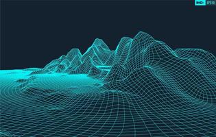 3D Wireframe Terrain Wide Angle EPS10 Vector