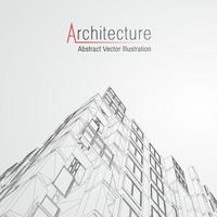 fondo de línea de arquitectura. Resumen de vector de boceto de construcción de edificios. Proyecto 3d de ciudad moderna. cuadrícula geométrica de tecnología. casa de planos de alambre. Estructura alámbrica de innovación de arquitecto digital.