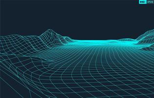 3D Wireframe Terrain Wide Angle EPS10 Vector