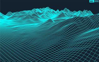 3D Wireframe Terrain Wide Angle EPS10 Vector