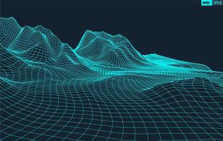 3D Wireframe Terrain Wide Angle EPS10 Vector