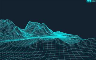 3D Wireframe Terrain Wide Angle EPS10 Vector