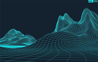 3D Wireframe Terrain Wide Angle EPS10 Vector