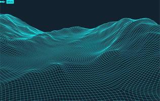 3D Wireframe Terrain Wide Angle EPS10 Vector