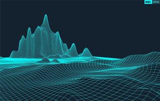 3D Wireframe Terrain Wide Angle EPS10 Vector