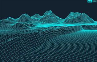 3D Wireframe Terrain Wide Angle EPS10 Vector