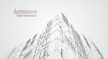 Estructura alámbrica de la arquitectura moderna. concepto de estructura metálica urbana. Ilustración de construcción de estructura alámbrica de dibujo CAD de arquitectura. vector