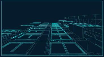 Estructura alámbrica de la arquitectura moderna. concepto de estructura metálica urbana. Ilustración de construcción de estructura alámbrica de dibujo CAD de arquitectura. vector