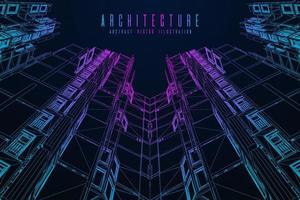 Modern architecture wireframe. Concept of urban wireframe. Wireframe building illustration of architecture CAD drawing. vector