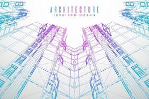 Modern architecture wireframe. Concept of urban wireframe. Wireframe building illustration of architecture CAD drawing. vector