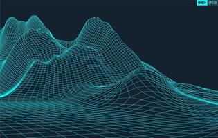 3D Wireframe Terrain Wide Angle EPS10 Vector