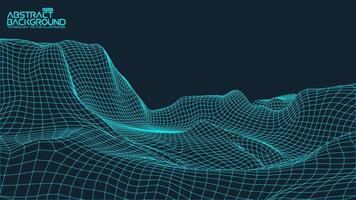 3D Wireframe Terrain Wide Angle EPS10 Vector