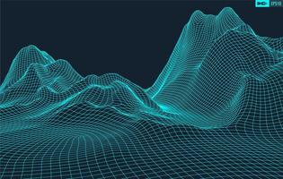 3d estructura alámbrica terreno gran angular eps10 vector