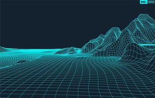 3D Wireframe Terrain Wide Angle EPS10 Vector