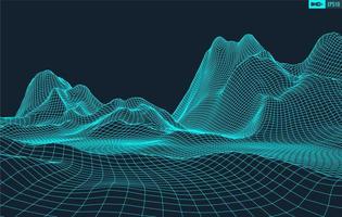 3D Wireframe Terrain Wide Angle EPS10 Vector