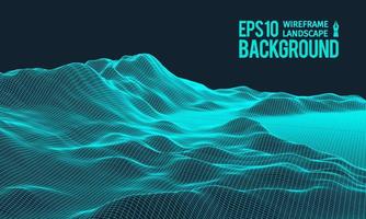 3D Wireframe Terrain Wide Angle EPS10 Vector