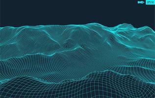 3D Wireframe Terrain Wide Angle EPS10 Vector