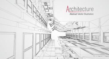 Estructura alámbrica de la arquitectura moderna. concepto de estructura metálica urbana. Ilustración de construcción de estructura alámbrica de dibujo CAD de arquitectura. vector