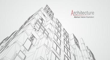 fondo de línea de arquitectura. Resumen de vector de boceto de construcción de edificios. Proyecto 3d de ciudad moderna. cuadrícula geométrica de tecnología. casa de planos de alambre. Estructura alámbrica de innovación de arquitecto digital.