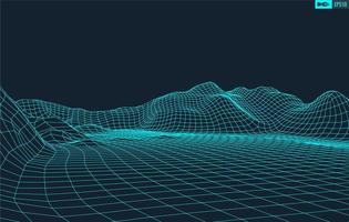 3D Wireframe Terrain Wide Angle EPS10 Vector