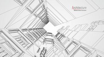 fondo de línea de arquitectura. Resumen de vector de boceto de construcción de edificios. Proyecto 3d de ciudad moderna. cuadrícula geométrica de tecnología. casa de planos de alambre. Estructura alámbrica de innovación de arquitecto digital.