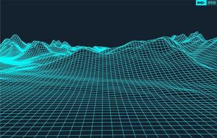 3D Wireframe Terrain Wide Angle EPS10 Vector