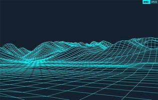 3D Wireframe Terrain Wide Angle EPS10 Vector