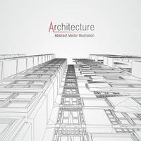 fondo de línea de arquitectura. Resumen de vector de boceto de construcción de edificios. Proyecto 3d de ciudad moderna. cuadrícula geométrica de tecnología. casa de planos de alambre. Estructura alámbrica de innovación de arquitecto digital.