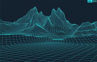 3D Wireframe Terrain Wide Angle EPS10 Vector