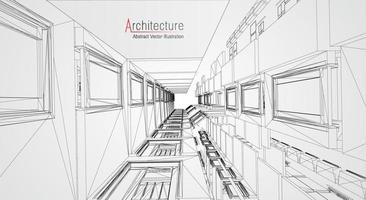 Estructura alámbrica de la arquitectura moderna. concepto de estructura metálica urbana. Ilustración de construcción de estructura alámbrica de dibujo CAD de arquitectura. vector