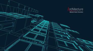 fondo de línea de arquitectura. Resumen de vector de boceto de construcción de edificios. Proyecto 3d de ciudad moderna. cuadrícula geométrica de tecnología. casa de planos de alambre. Estructura alámbrica de innovación de arquitecto digital.