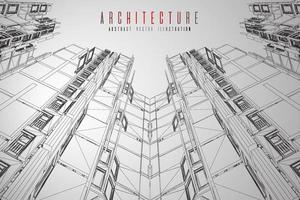 Modern architecture wireframe. Concept of urban wireframe. Wireframe building illustration of architecture CAD drawing. vector