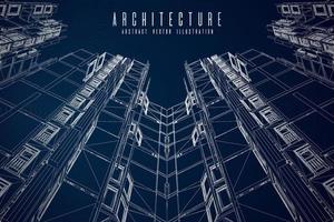 Modern architecture wireframe. Concept of urban wireframe. Wireframe building illustration of architecture CAD drawing. vector