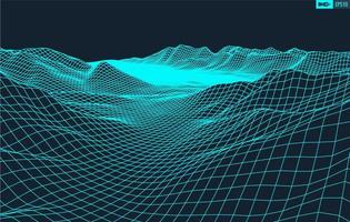 3D Wireframe Terrain Wide Angle EPS10 Vector