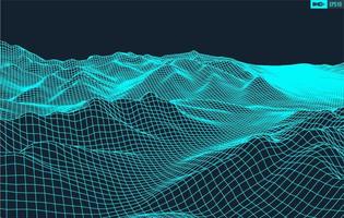 3D Wireframe Terrain Wide Angle EPS10 Vector