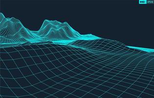 3D Wireframe Terrain Wide Angle EPS10 Vector