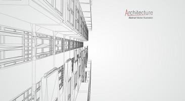 Estructura alámbrica de la arquitectura moderna. concepto de estructura metálica urbana. Ilustración de construcción de estructura alámbrica de dibujo CAD de arquitectura. vector