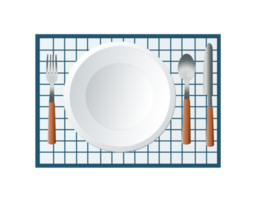 assiette ronde avec illustration de fourchette et couteau png