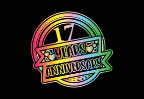 Diseño de logotipo y pegatina de aniversario de 17 años. vector