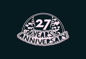Diseño de logotipo y pegatina de aniversario de 27 años. vector