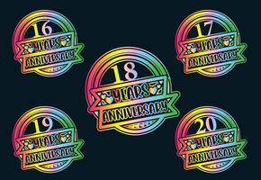 16 to 20 years anniversary logo and sticker design vector