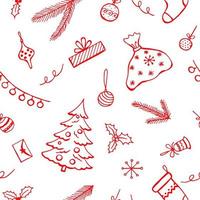 Christmas seamless pattern, hand drawn style doodle elements. Vector illustration.